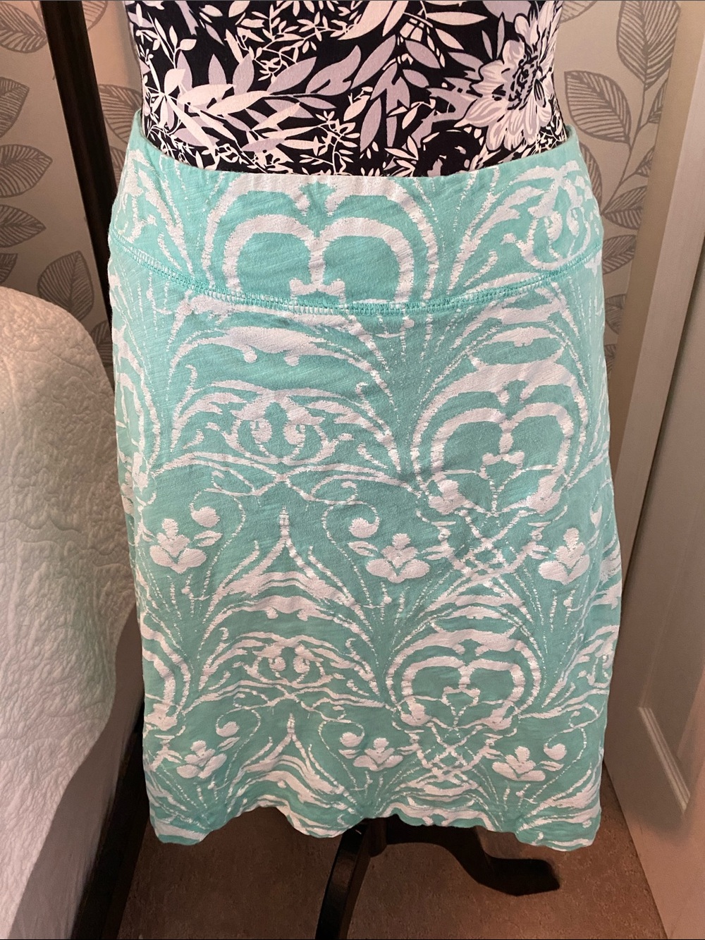 Fresh Produce mint green and white print cotton skirt size M